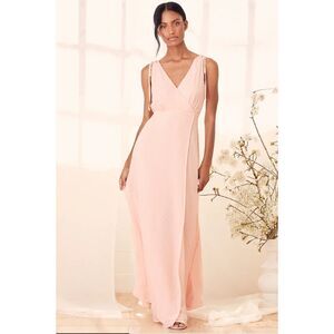 LULUS Romantic Possibilities True Blush Swiss Dot Maxi Dress Size M